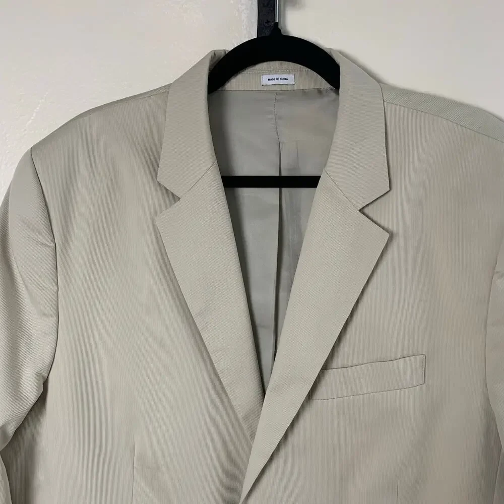 Calvin Klein Size L Lightweight Men's Sport Coat Blazer Jacket Beige Cotton